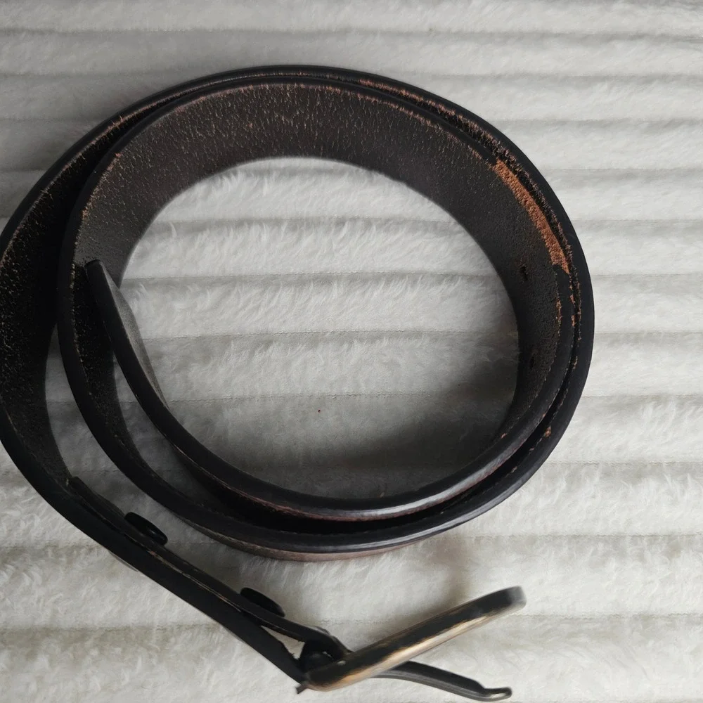 Lands' End Leather Belt M 24-26 Brown Distressed Brass Buckle Heritage